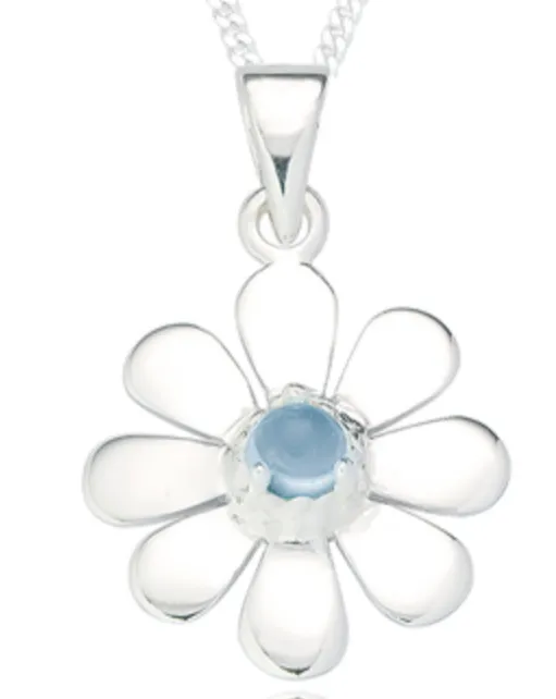 Sterling Silver Daisy, blue topaz necklace earring set.