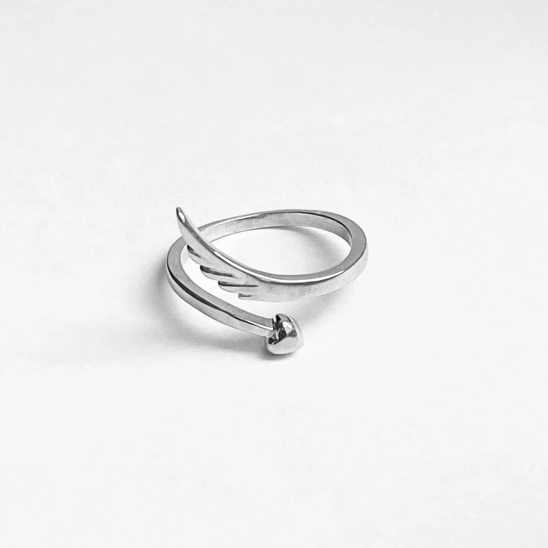 Sterling Silver Delicate Wraparound Heart and Angel Wing Ring, Silver Rings, Heart Ring