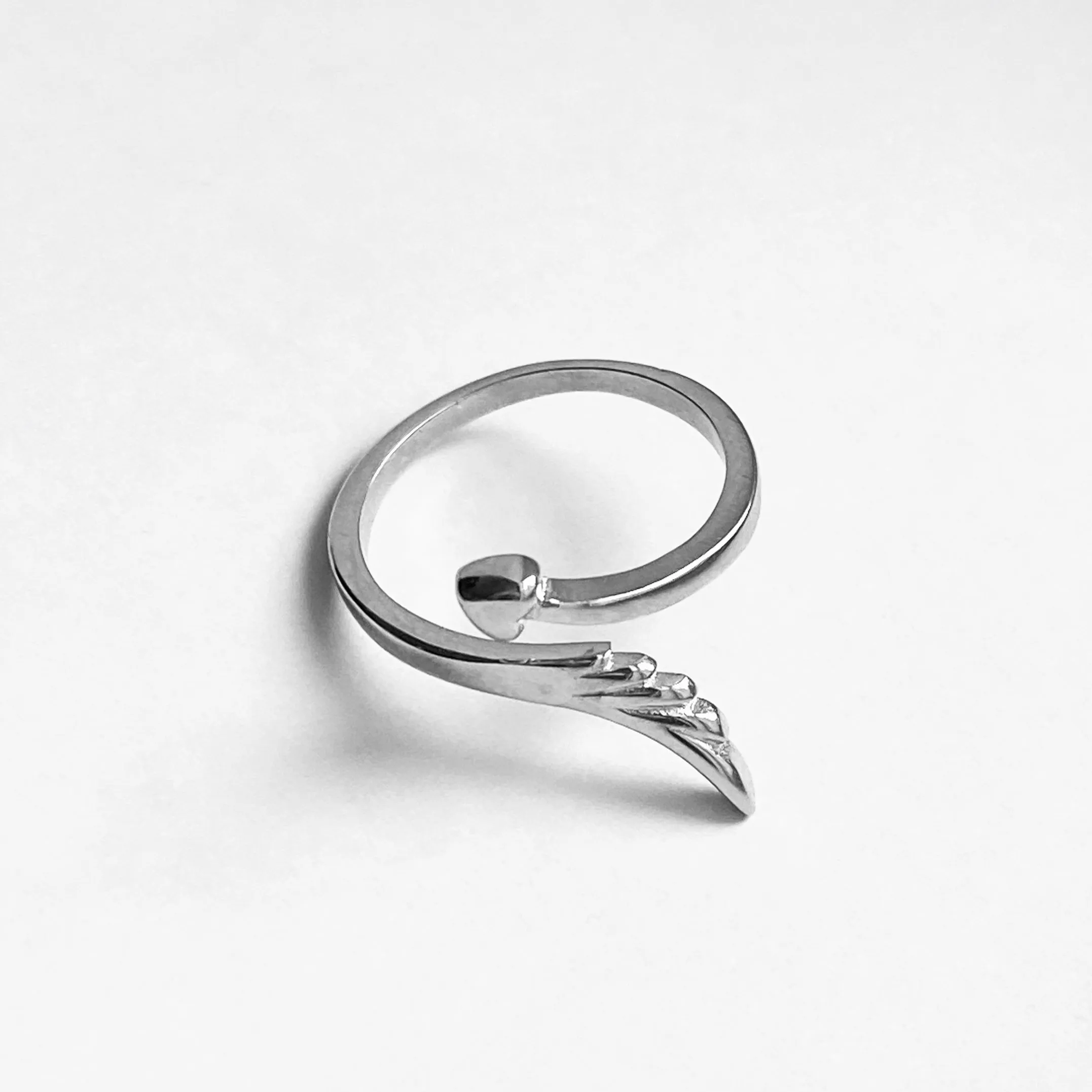 Sterling Silver Delicate Wraparound Heart and Angel Wing Ring, Silver Rings, Heart Ring
