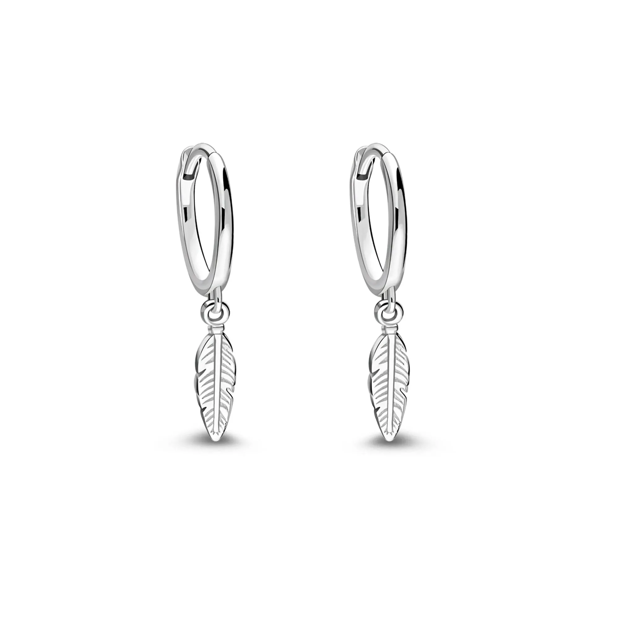 Sterling Silver Feather Mini Hoop Earrings