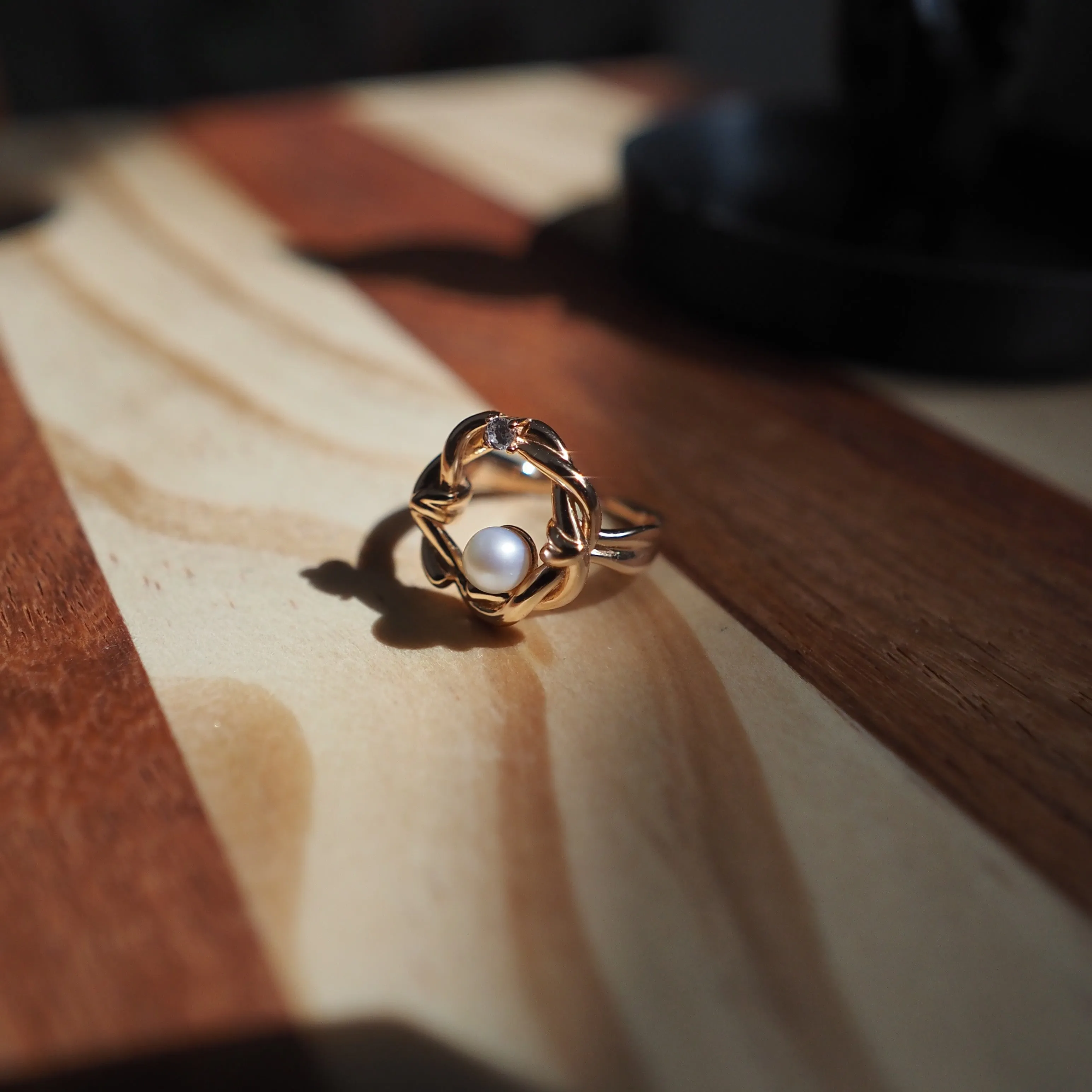 Sterling Silver Freshwater Pearl Ring, Gold Plated