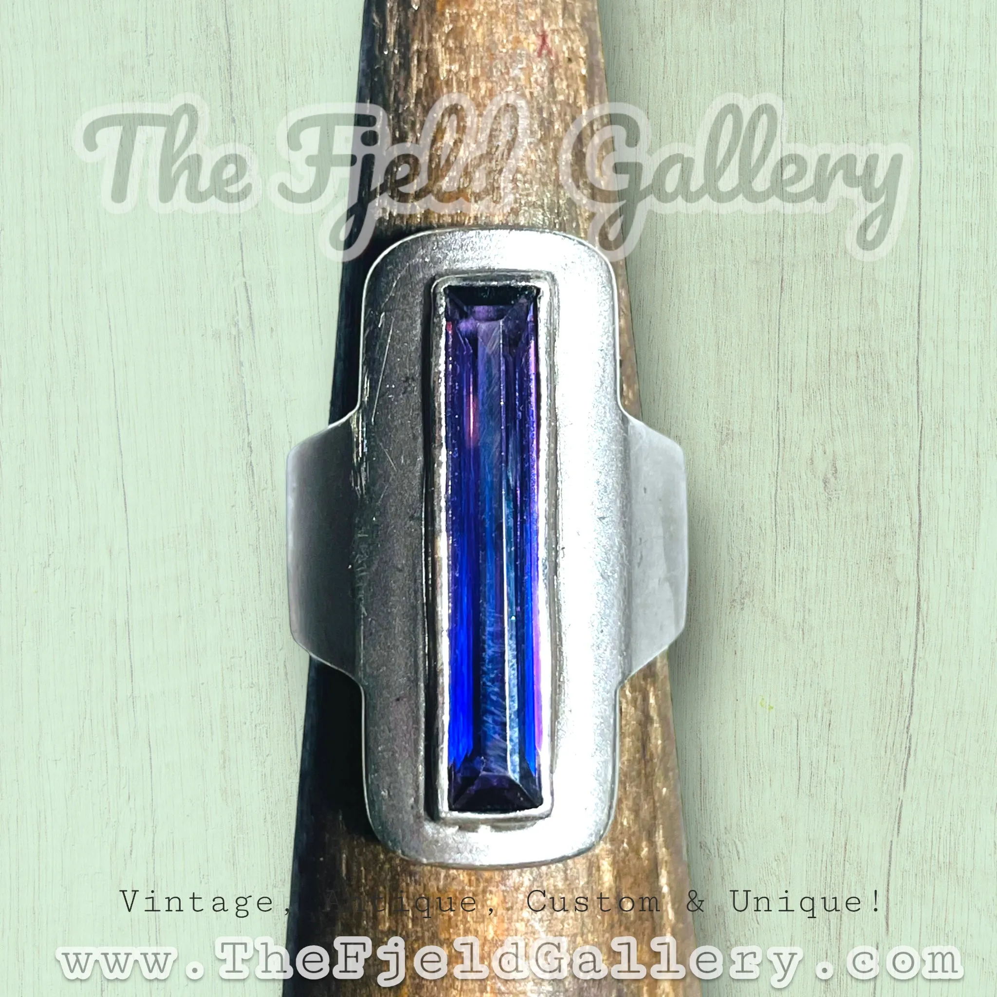 Sterling Silver Modernist Amethyst Long Ring