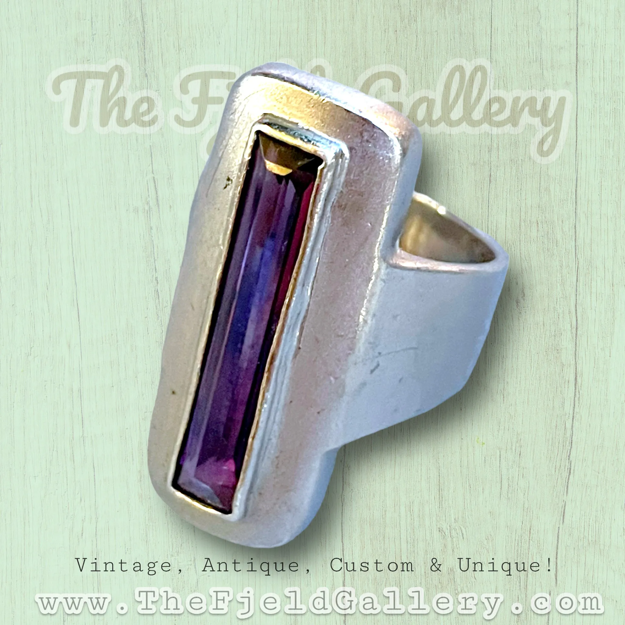 Sterling Silver Modernist Amethyst Long Ring