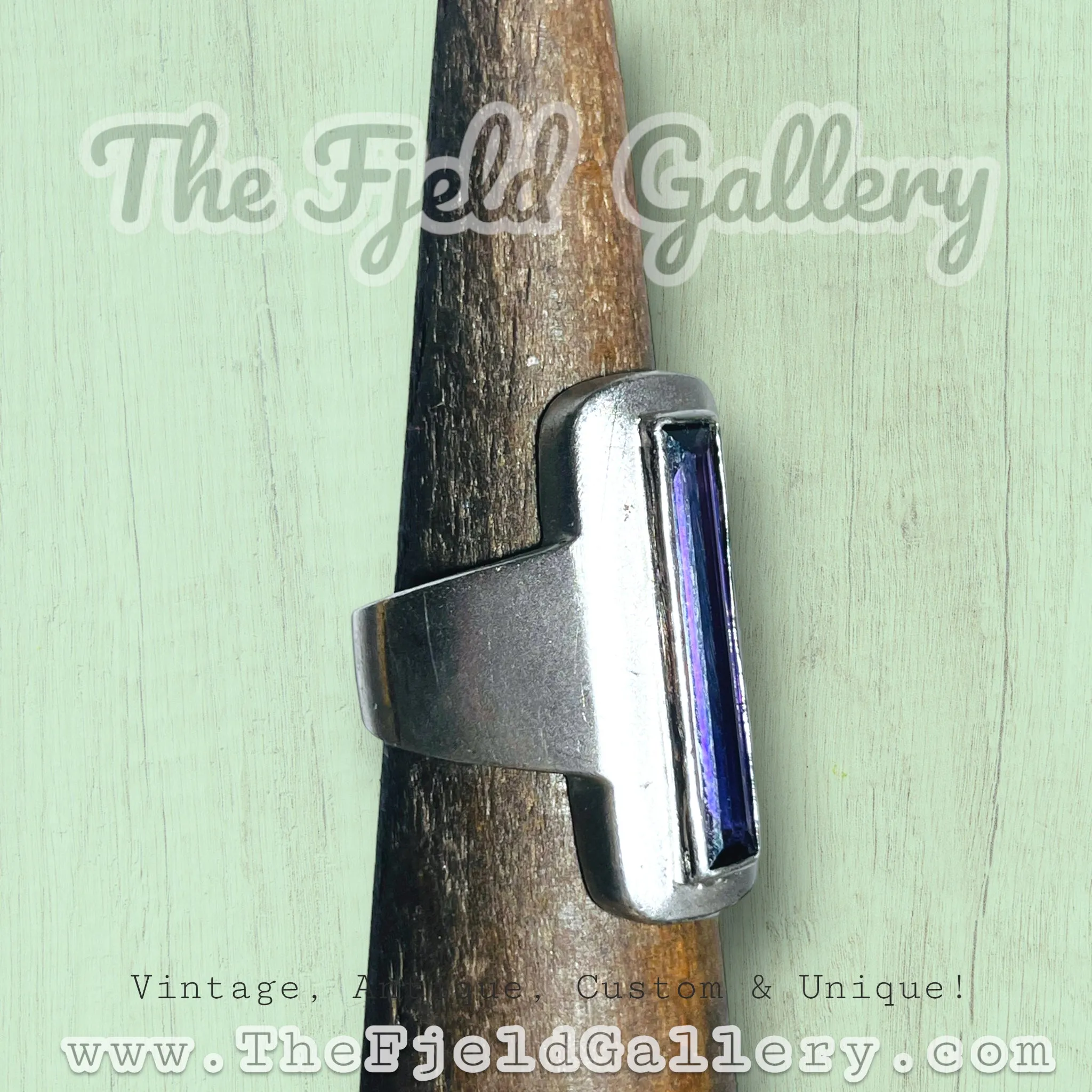 Sterling Silver Modernist Amethyst Long Ring