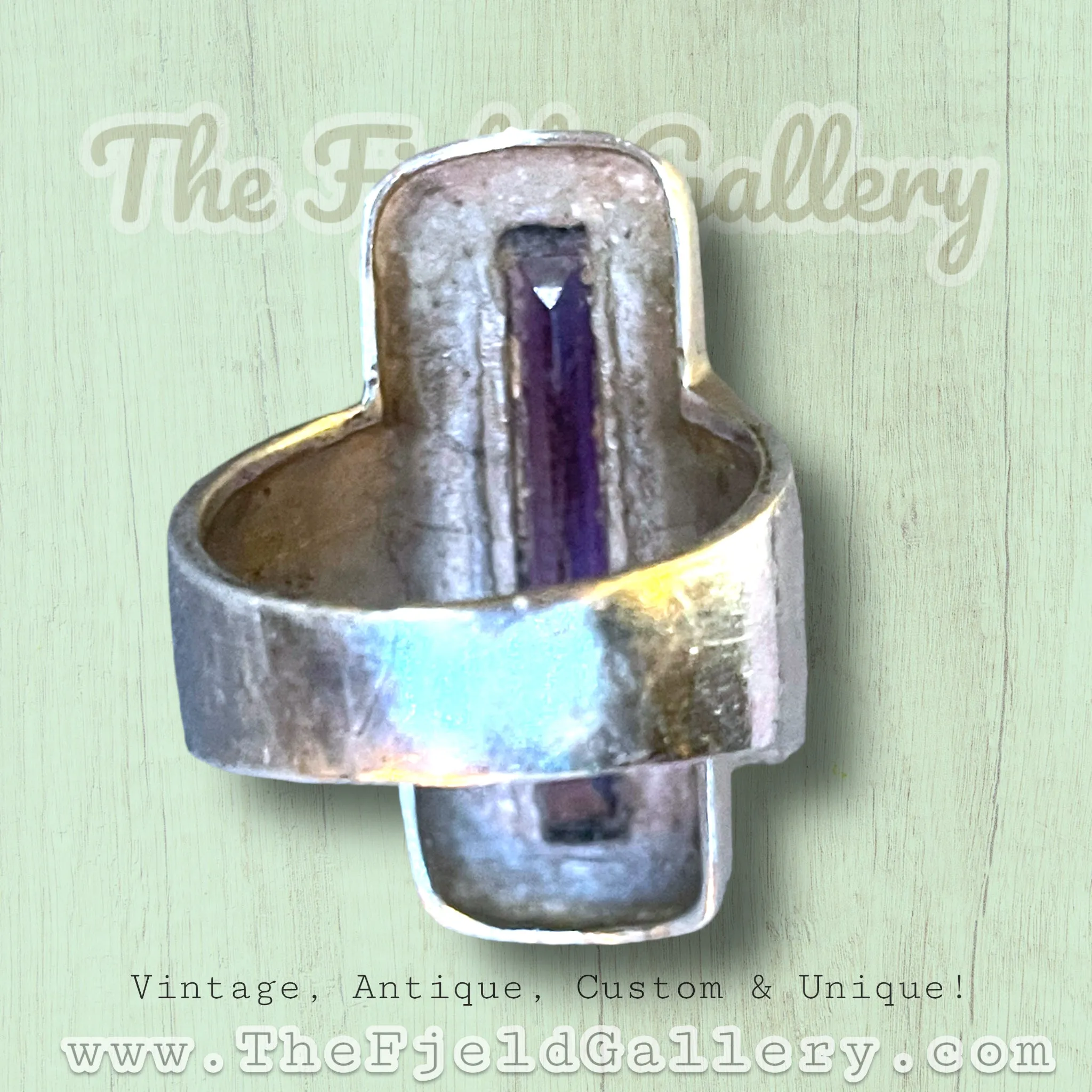 Sterling Silver Modernist Amethyst Long Ring