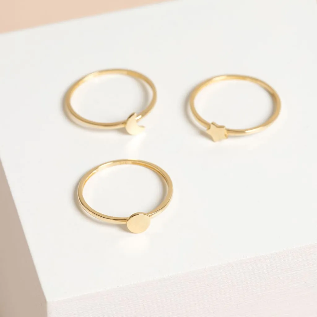 Sun Moon & Star Stacking Rings | 9ct Gold