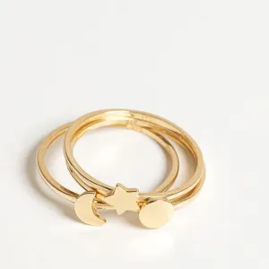 Sun Moon & Star Stacking Rings | 9ct Gold