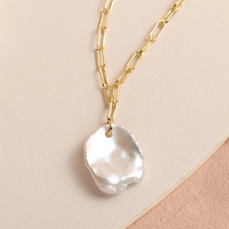 Thick Chain Natural Baroque Pearl Necklace
