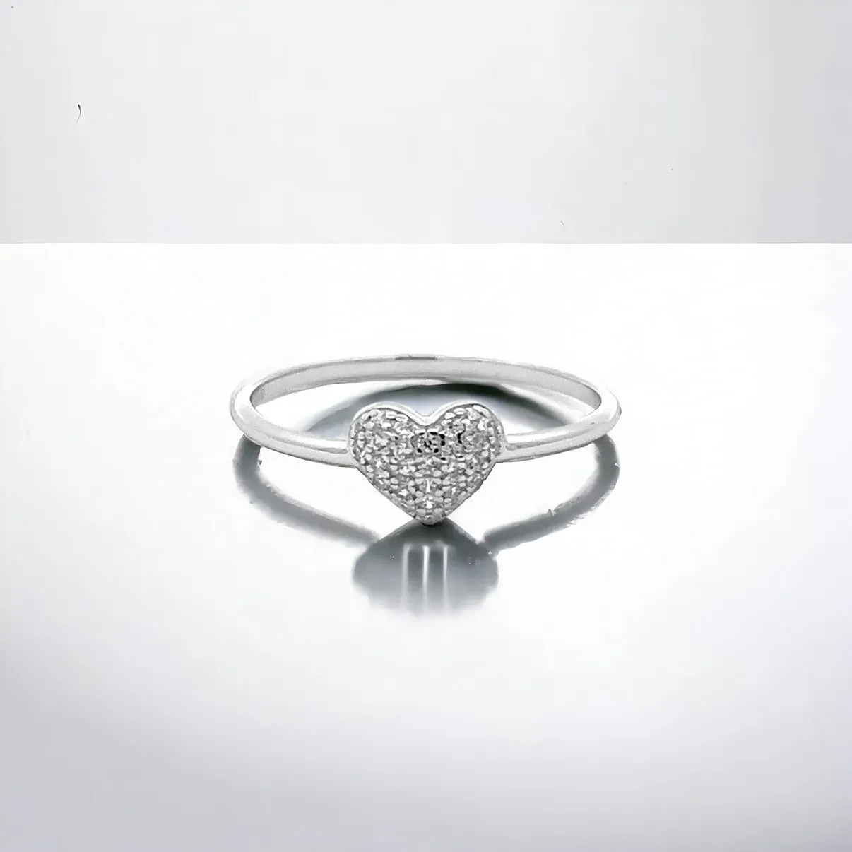 Tiny Heart Ring Sterling Silver 925 Pave Diamond Cubic Zirconia Luxury Minimalist Jewelry - KESLEY
