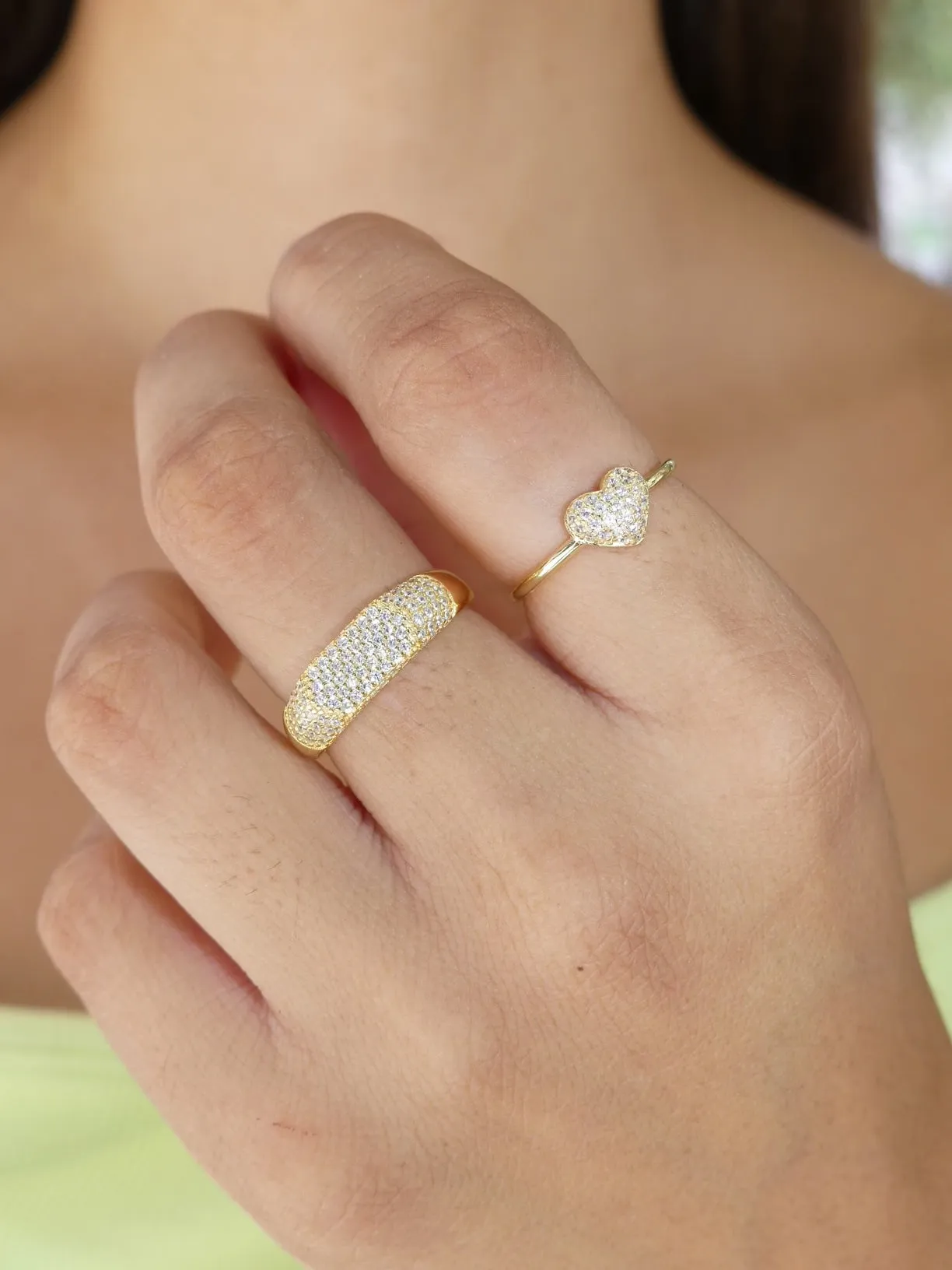 Tiny Heart Ring Sterling Silver 925 Pave Diamond Cubic Zirconia Luxury Minimalist Jewelry - KESLEY