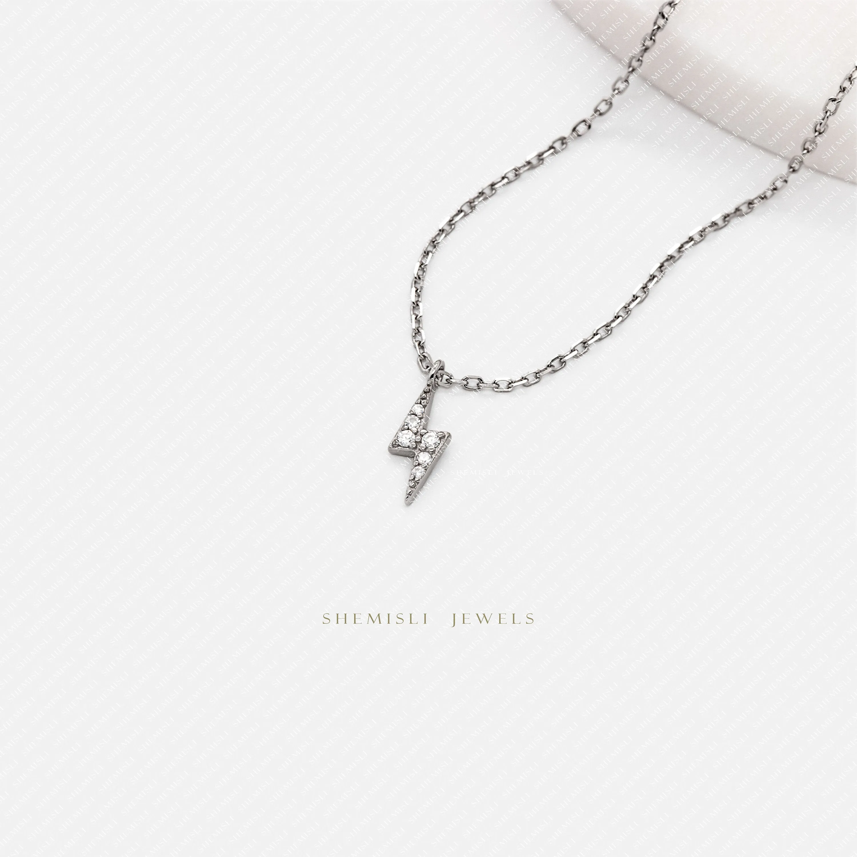 Tiny Lightning Necklace, Silver or Gold Plated  (15.5" 2") SHEMISLI - SN028