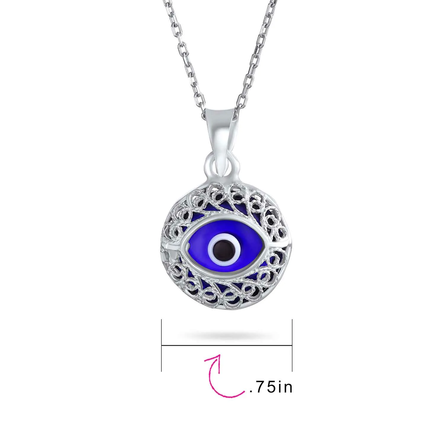 Turkish Amulet Aqua Nazar Blue Evil Eye Filigree Charm Pendant Necklace Silver
