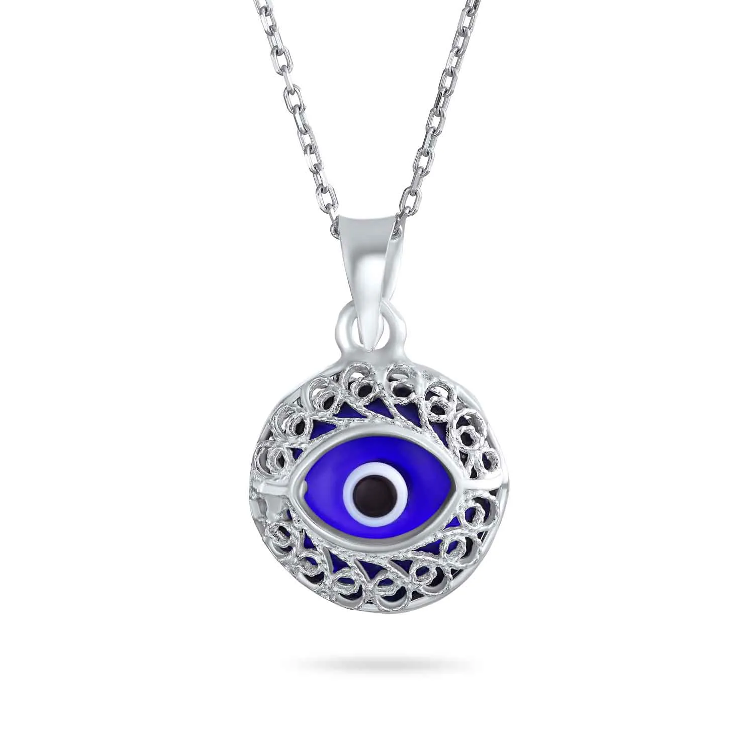Turkish Amulet Aqua Nazar Blue Evil Eye Filigree Charm Pendant Necklace Silver