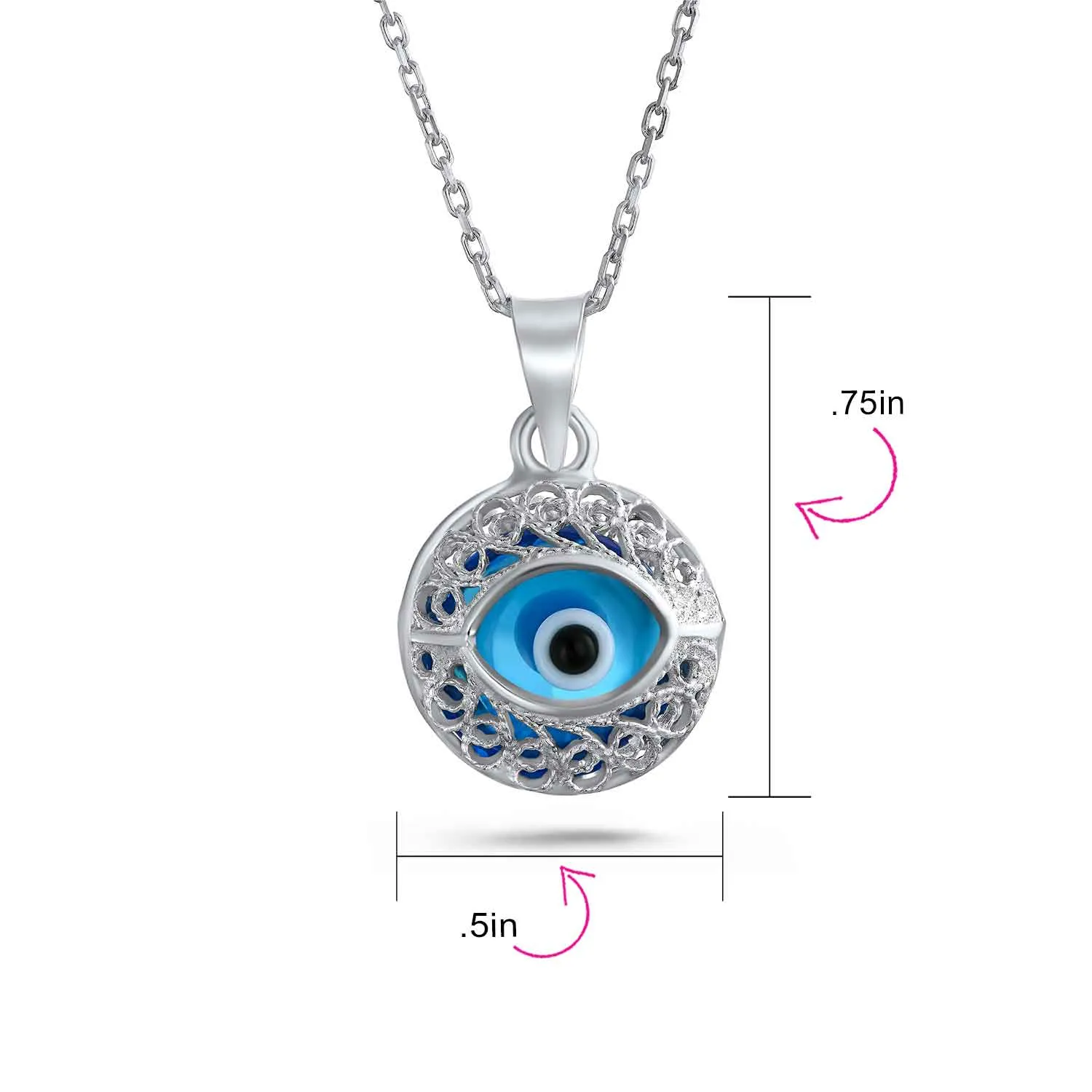 Turkish Amulet Aqua Nazar Blue Evil Eye Filigree Charm Pendant Necklace Silver