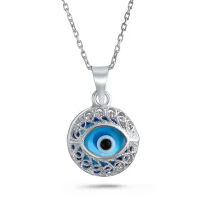 Turkish Amulet Aqua Nazar Blue Evil Eye Filigree Charm Pendant Necklace Silver