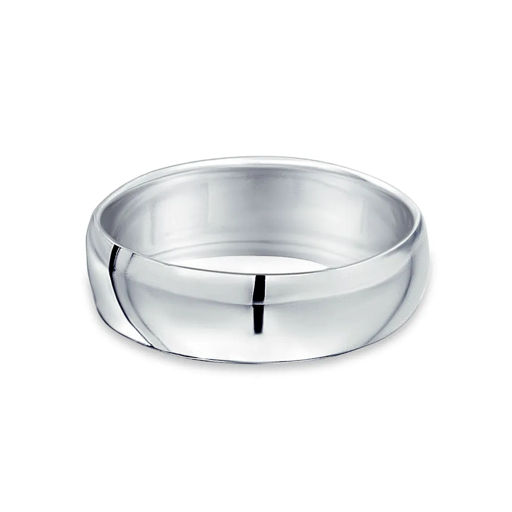 Unisex Classic Minimalist Dome Sterling Silver Ring for Couples Wedding Band