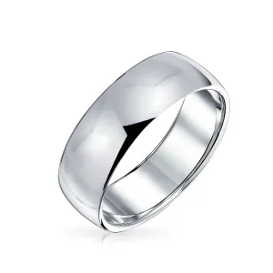 Unisex Classic Minimalist Dome Sterling Silver Ring for Couples Wedding Band