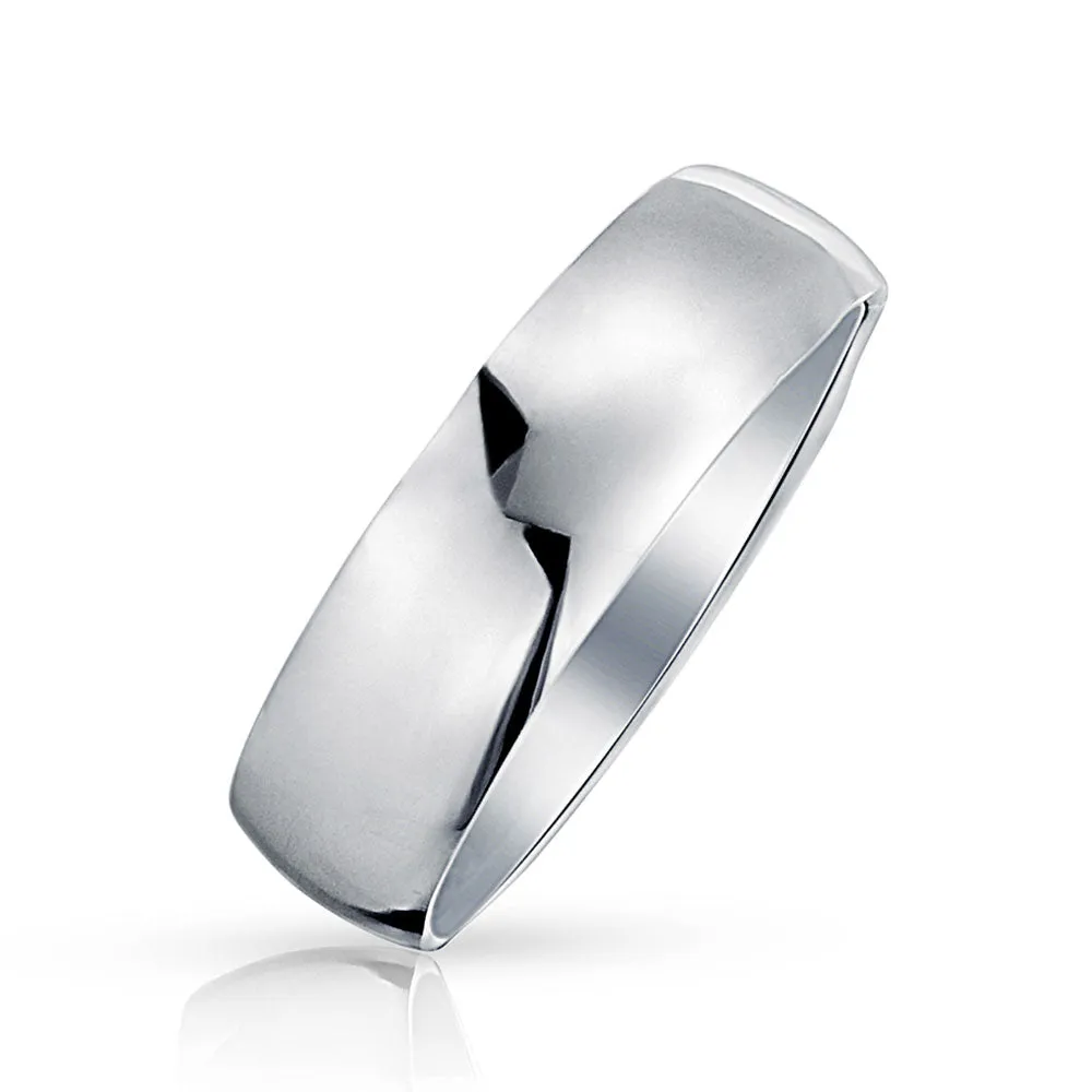 Unisex Classic Minimalist Dome Sterling Silver Ring for Couples Wedding Band