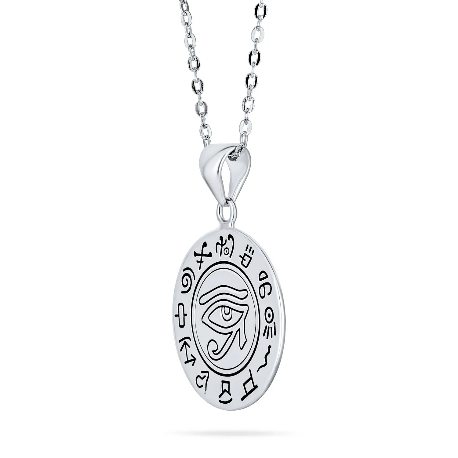 Unisex Mystic Eye of Horus Pendant Necklace in Oxidized Sterling Silver