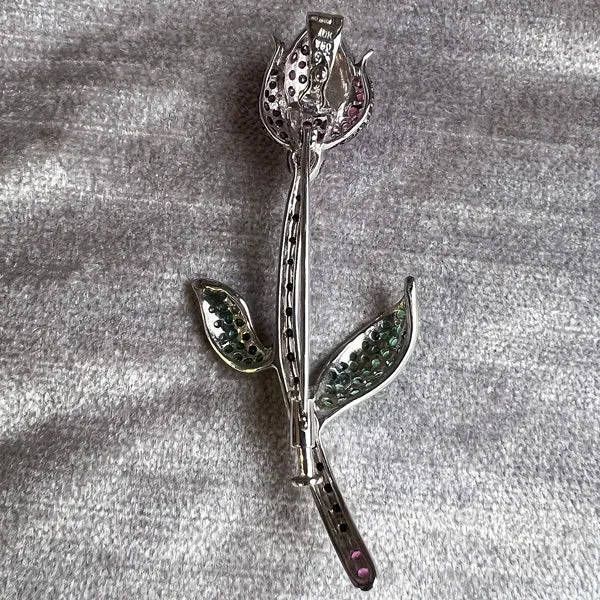Vintage Ruby, Emerald & Diamond Flower Pin