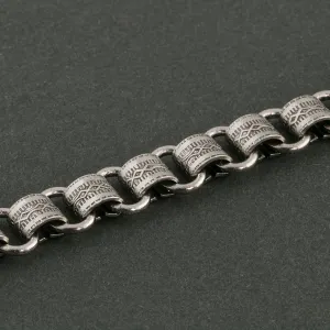 Vintage style antique silver plated embossed solid brass book chain per foot. b12-chn578s