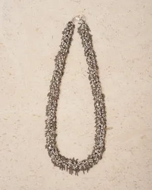 White Glass Bead Frayed Chain Necklace
