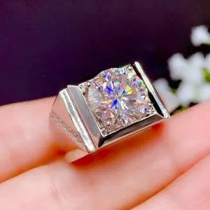 White Gold Plated Silver Wide Band Moissanite Ring 5ct Stone