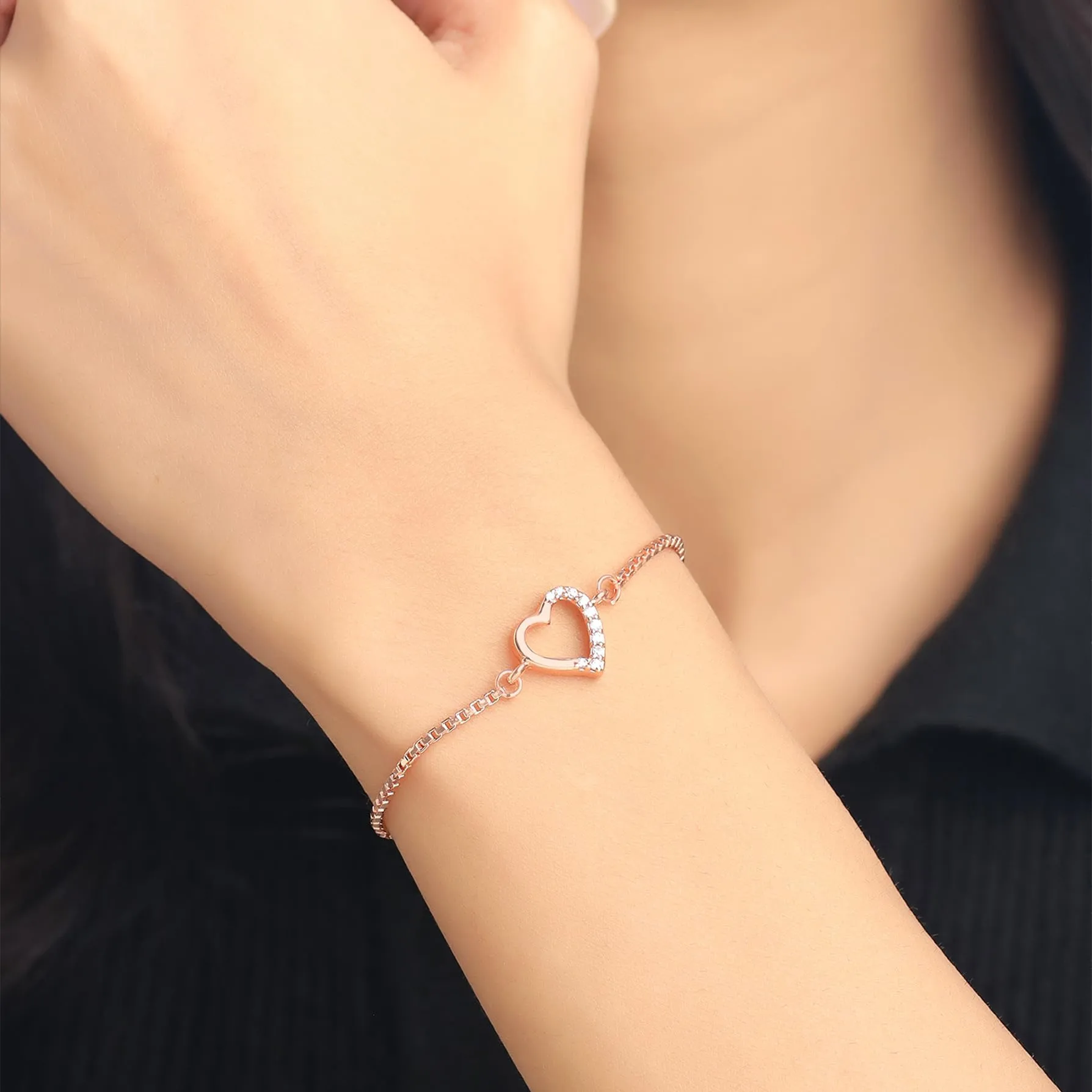Yellow Chimes Bracelet for Women & Girls Fashion Rosegold Pearl Bracelets for Women | RoseGold Plated Heart Shaped Chain Bracelet | Birthday Gift For Girls & Women Anniversary Gift for Wife
