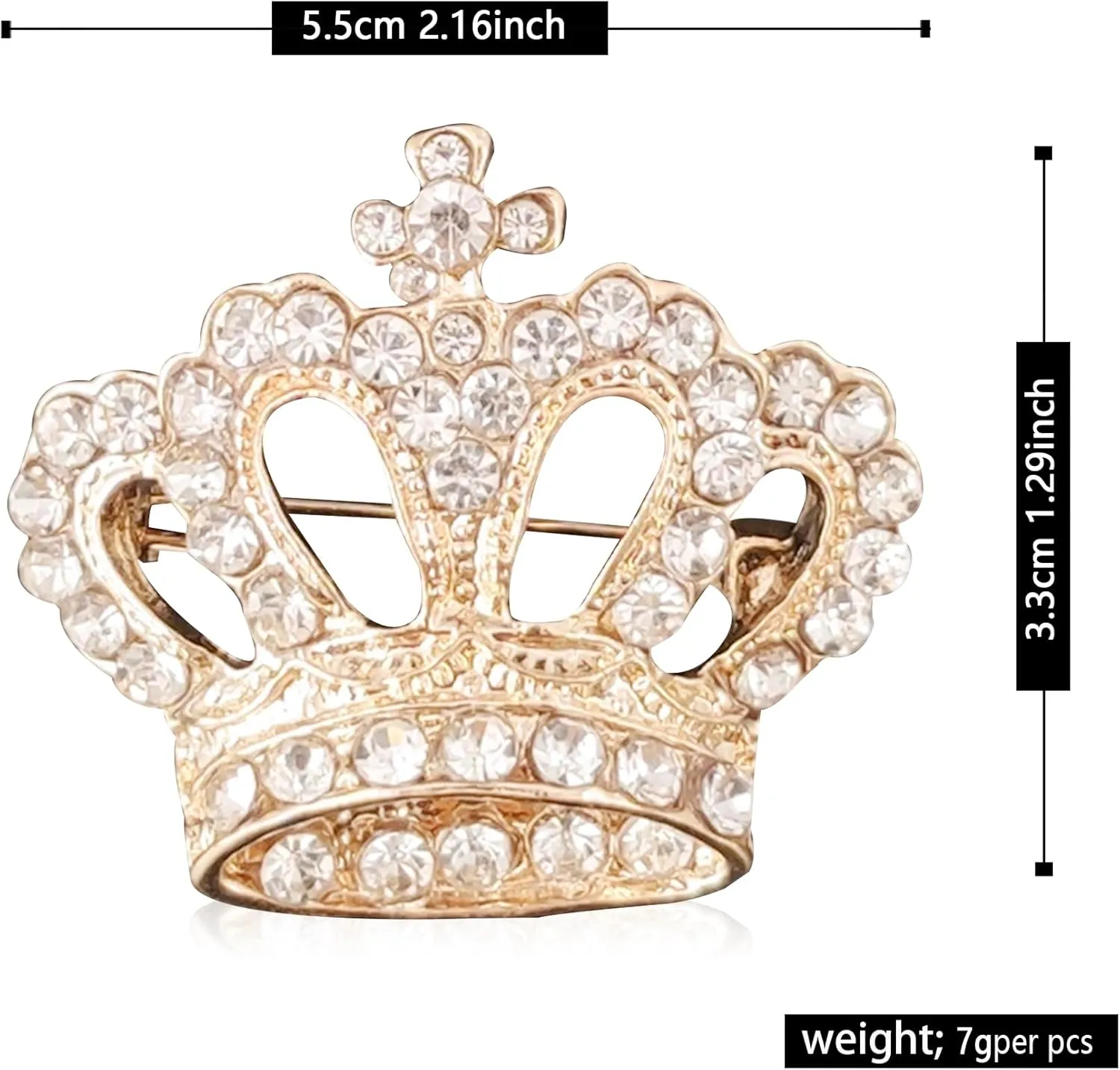 YUNXI King Queen Royal Crown Brooch For Women Men Fashion Gold Silver Rhinestones Crystal Brooches Pin Wedding Party Banquet Birthday